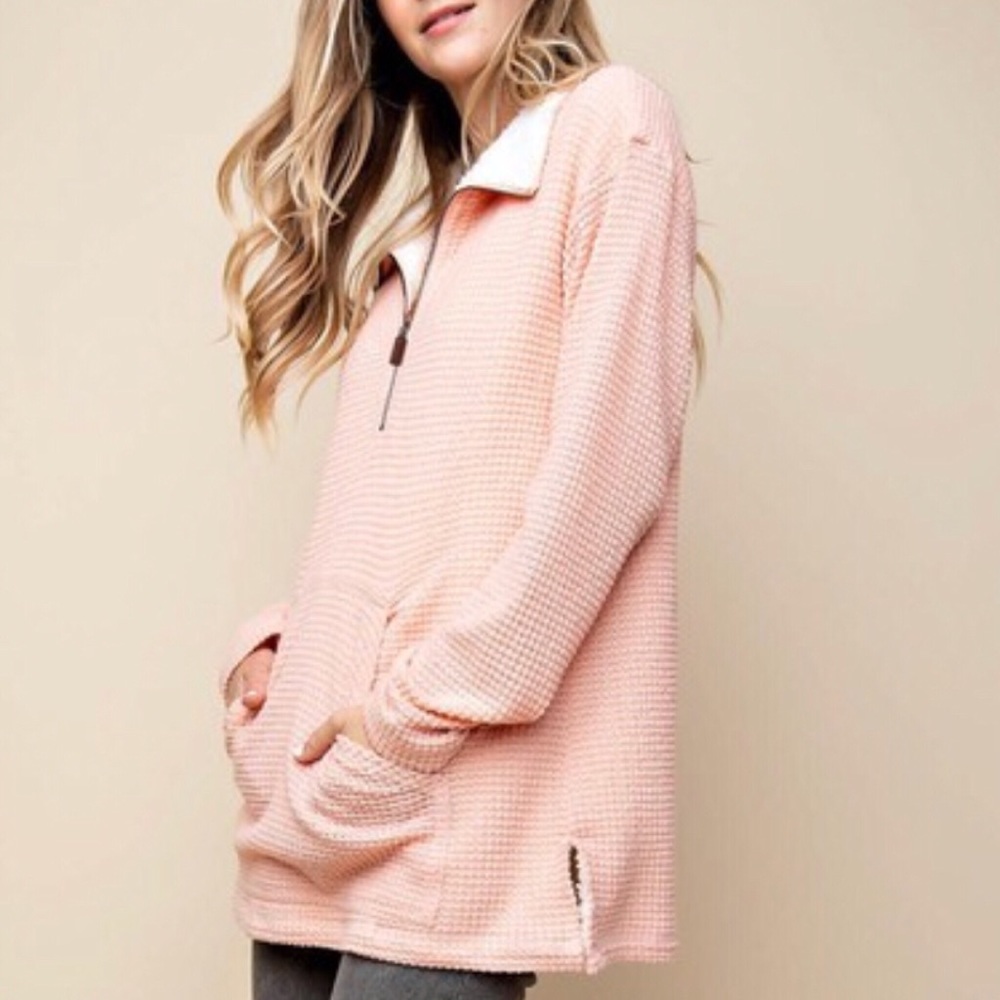 Pullover Waffle Sweatshirt (Soft Pink) - Picture 2 of 7